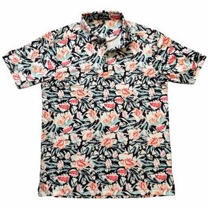 Bad Birdie Polo Shirt Men's Large White Floral Print Golf Performance Stretch